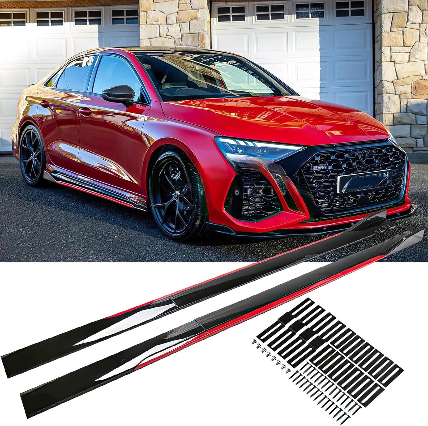 УНИВЕРСАЛНИ ТУНИНГ ПРАГОВЕ ЧЕРЕН ПИАНО ЛАК С ЧЕРВЕНИ ЛАЙСНИ